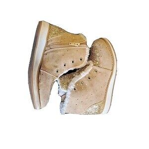 Girls Bootie Sz 13 Ankle Sequins  Lace Up Brown Fuax Sherpa Trim Self Esteem